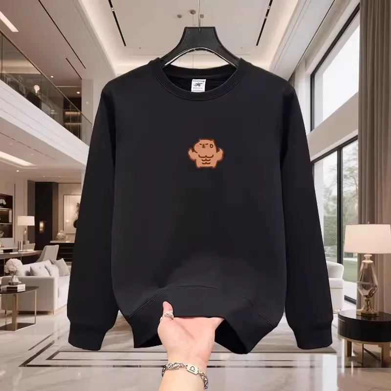 

Модная теплая футболка из чистого хлопка с мультяшным принтом, круглым вырезом, длинными рукавами, стандартной длины