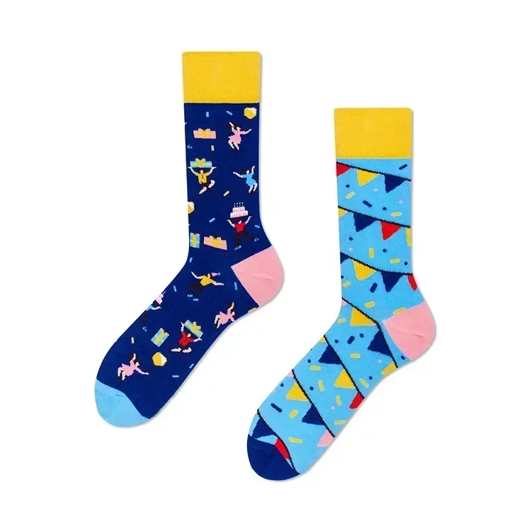 New Fashion Socks AB Asymmetric Mandarin Duck Socks for Men and Women Medium High Tube Cotton Socks