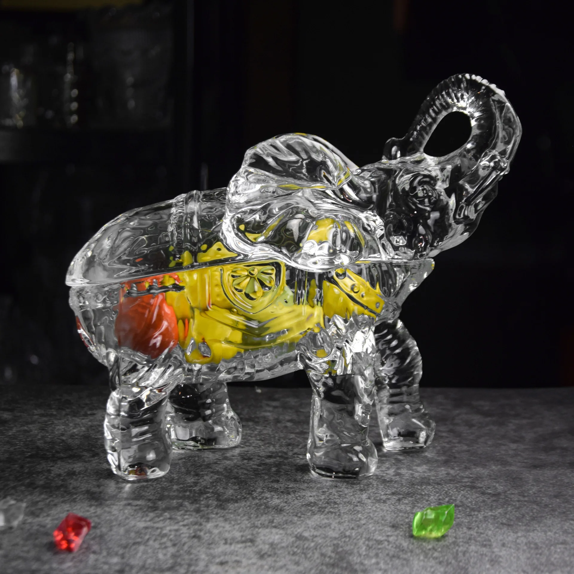 Crystal Glass Elephant Statue Jar Decorative Glassware Container Craft Ornament Accessories Furnishing for Sugar Fruits and Tea