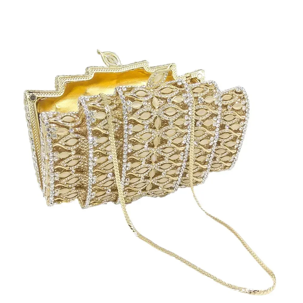 Boutique De FGG (in stock) Crystal Women Evening Bags Hollow Out Stones Beaded Wedding Clutch Bridal Diamond Minaudiere Purse