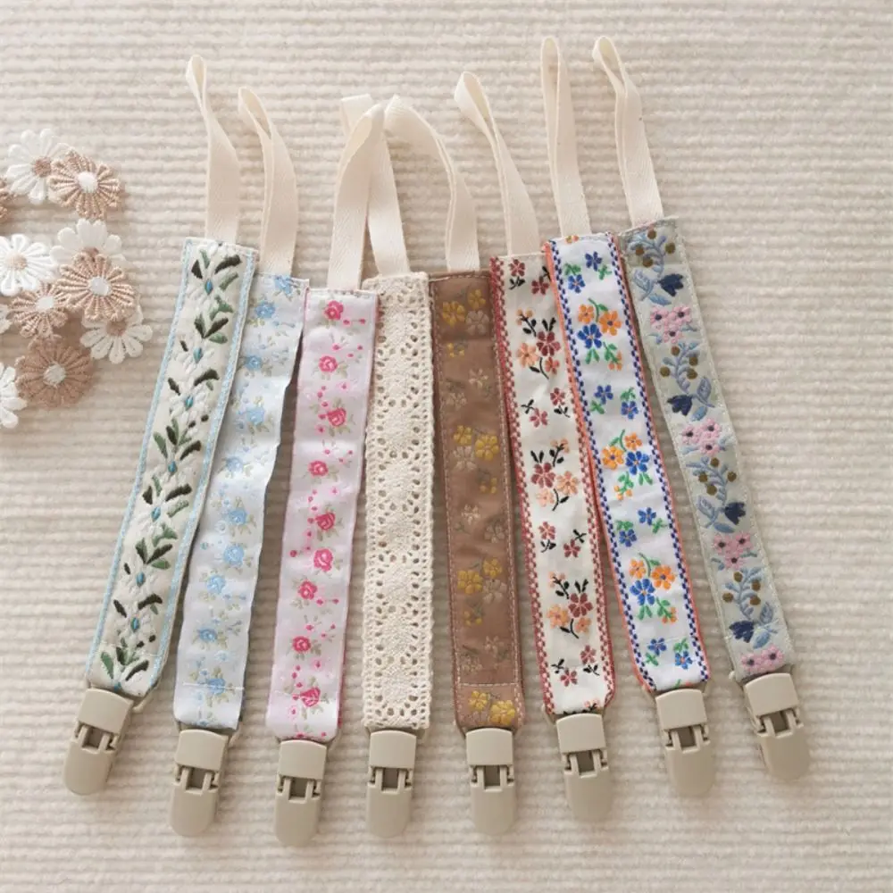 Ethnic Style Floral Cloth Baby Pacifier Chain Infant Teething Soother Holder Nursing Chains Nipple Holder Clips