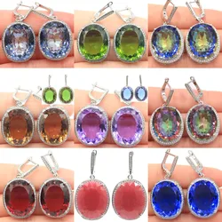 40x21mm Big 17.5g Gemstone Peridot Tourmaline Fire Rainbow Mystic Topaz Blue Topaz Silver Earrings