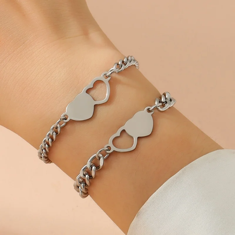 2pcs Couple Bracelets Set Stainless Steel Cuban Chain Bracelet Love Relationship Bff Bracelet Promise Couples Bracelets Gifts