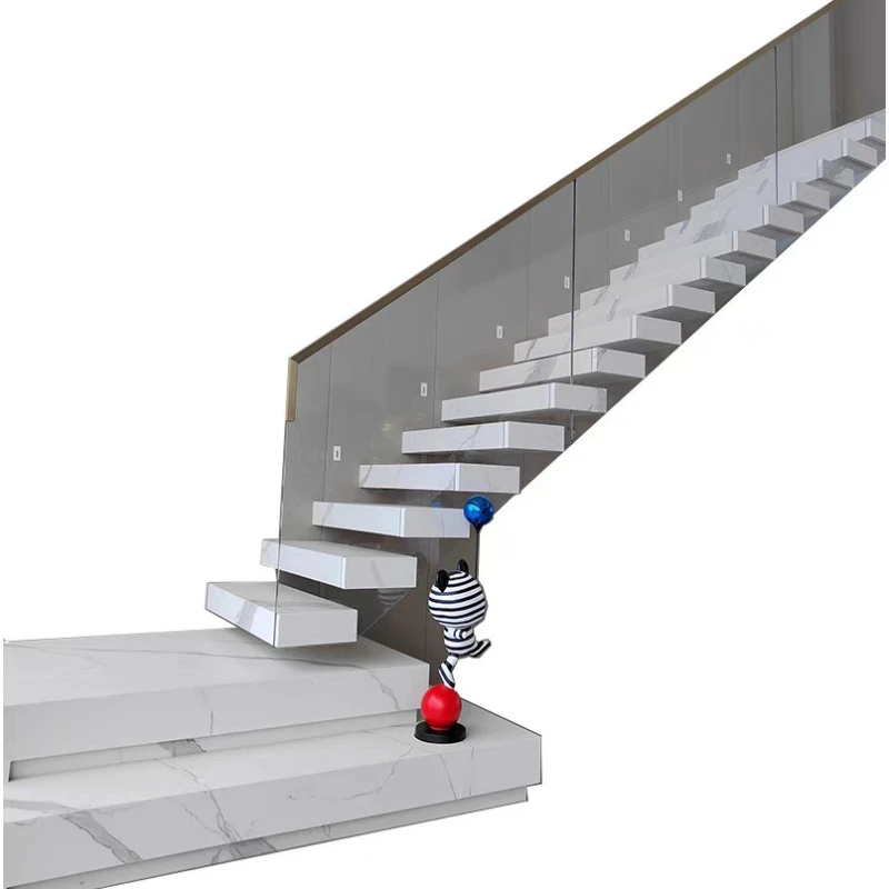 

Villa building block stacked rock slab stairs light luxury stacked glass stairs