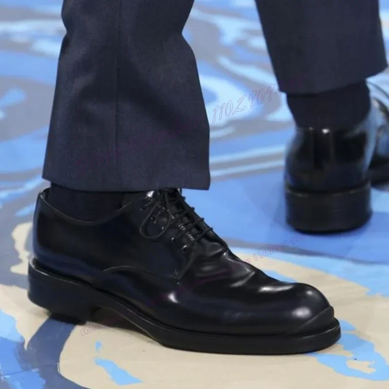 

Black Matte Leather Men's Derby Shoes Round Toe Chunky Heel Business Dress Shoes for Men Party Luxury Shoes Zapatos Para Hombres