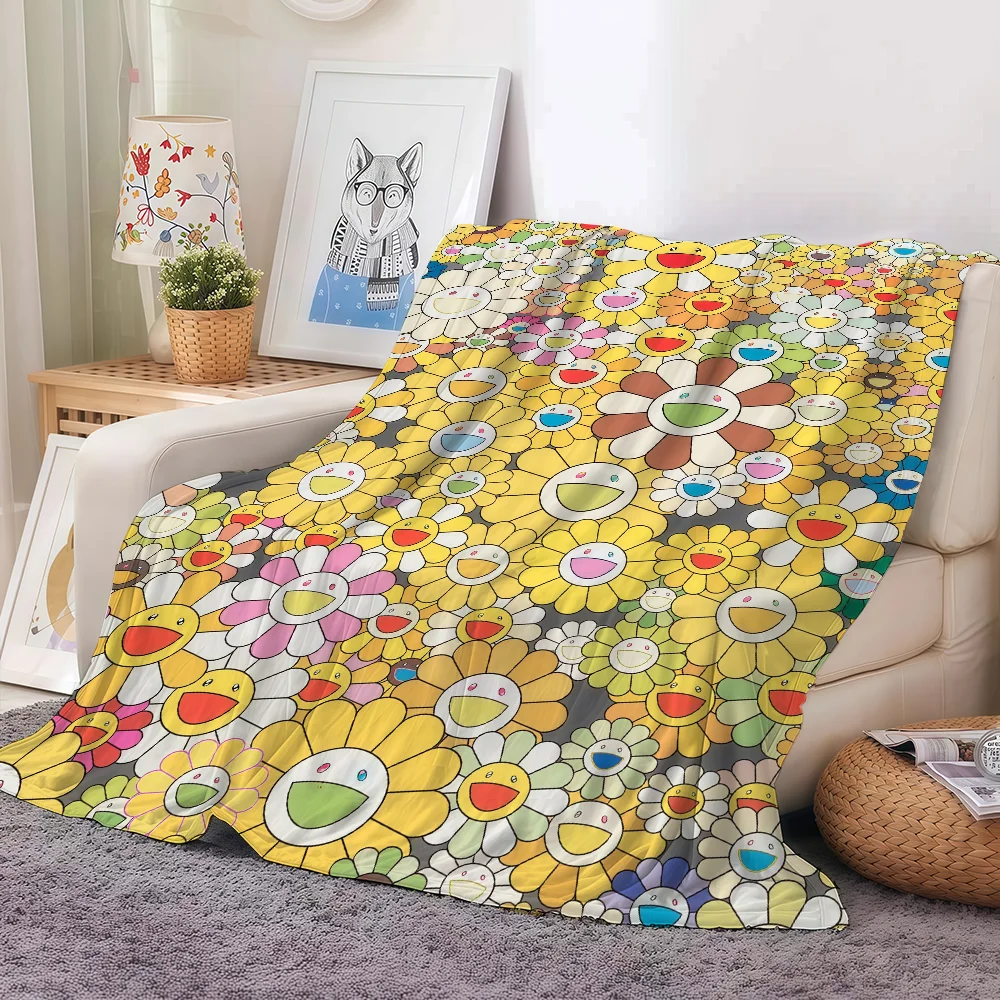 ผ้าห่มลายแฟชั่น M-Murakami T-Takashi สำหรับโซฟา สำนักงาน เตียง เครื่องบิน ท่องเที่ยว นอน หลับ อ่านหนังสือ พักผ่อน แคมป์ปิ้ง นุ่มและอบอุ่น