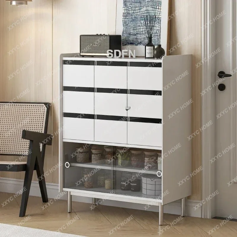 A Minimal cream style all solid wood bucket cabinet multi-functional dining side cabinet living room sofa side cabinet