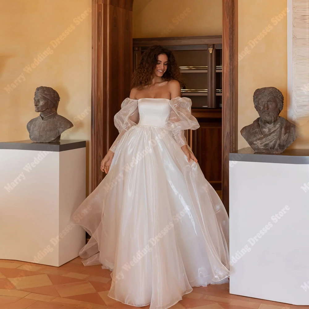 

Fascinating A-Line Women Wedding Dresses Off Shoulder Bridal Gowns Mopping Length Engagement Banquet Vestido De Novia Customized