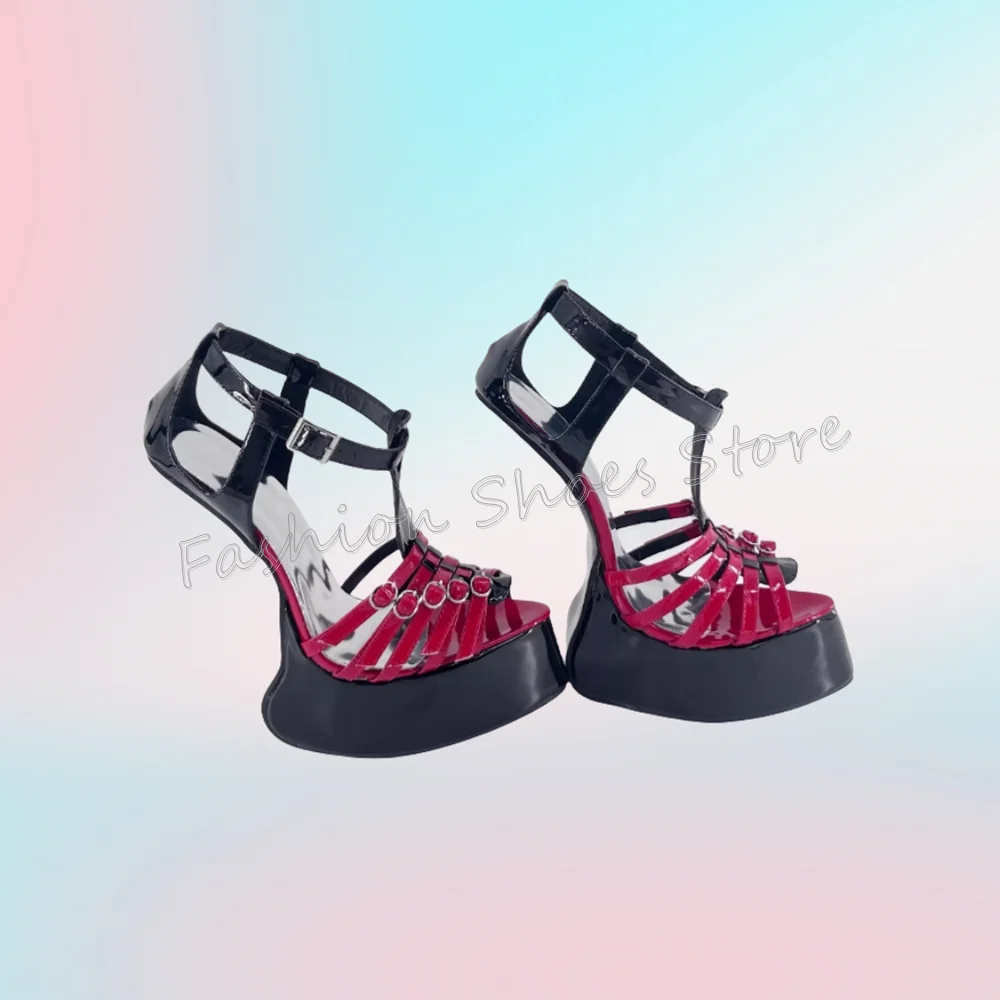 Red Pointed Toe Buckle Decor Sandały Platforma Klamra do kostki Buty na wysokim obcasie dla kobiet Moda Obcasy 2025 Nowość Zapatos Para Mujere