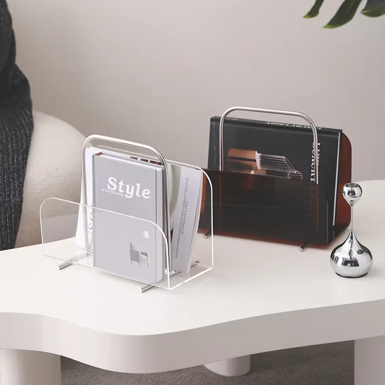 رف مجلة محمول من الأكريليك بطبقة واحدة، رف تخزين الكتب البلاستيكية لغرفة المعيشة، منظم أدراج سطح المكتب #3