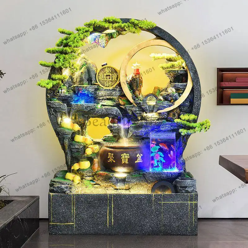 Large rockery flowing water screen entrance circulating water curtain wall landscape landscape fish tank decoration