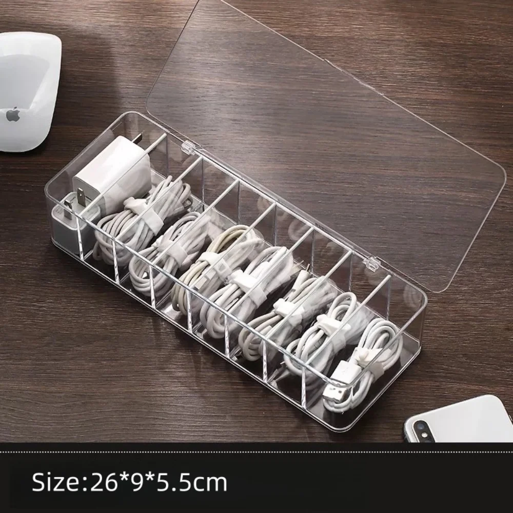 Multifunctional Cable Organizer, Transparent Storage Box with Ties for Chargers, Earbuds, Space-Saving Desk Drawer Organizer