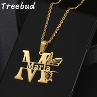 Treebud Customized Butterfly Name Necklaces Stainless Steel Personalized Capital Letters Pendant For Women Jewelry Gifts