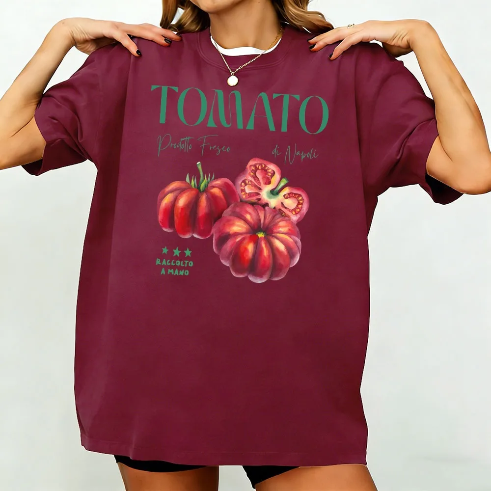 Tomato Shirt Fruit Tops Botanical Tees Cottagecore Clothing Vegan Shirt Garden Clothes Vegetable Tees Italian Women Shirt