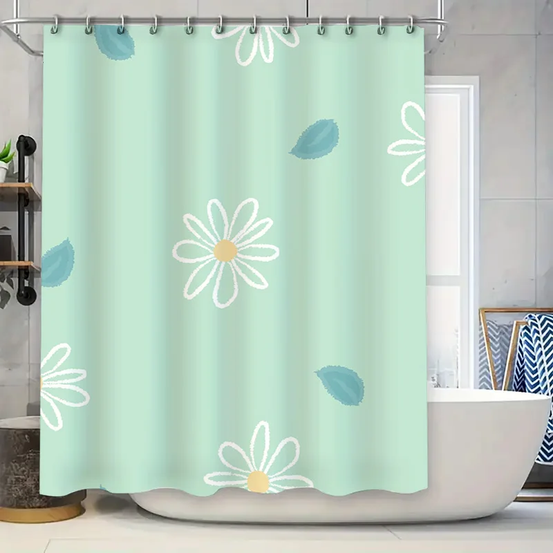 

Vibrant Fresh Blue Floral Shower Curtain Decor for BathroomWaterproof Fabric with White Buckle Hook Perfect for Your Home Decora