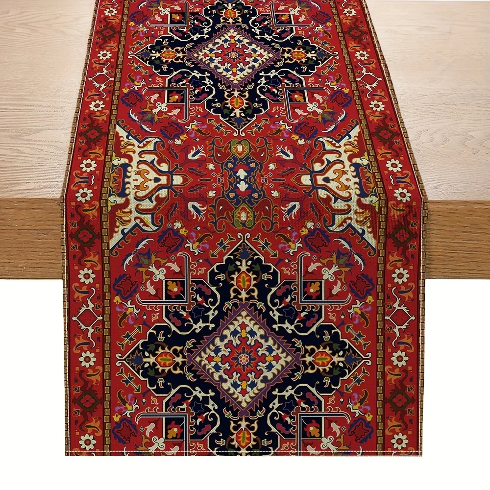 Modern Persian Style Linen Table Runner Home Table Decor Reusable Farmhouse Kitchen Dining Table Runner Holiday Party Decor