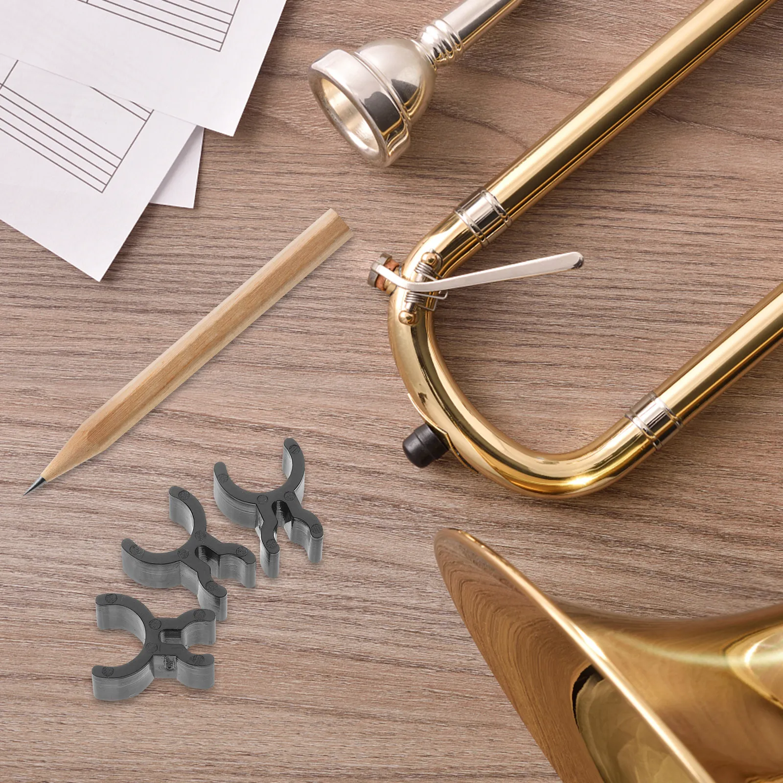 3 Peças de Clipes de Caneta para Trompa Francesa, Clipes de Lápis de Plástico Preto para Trompete, Suporte Portátil para Instrumentos Musicais, Acessórios para Instrumentos de Sopro
