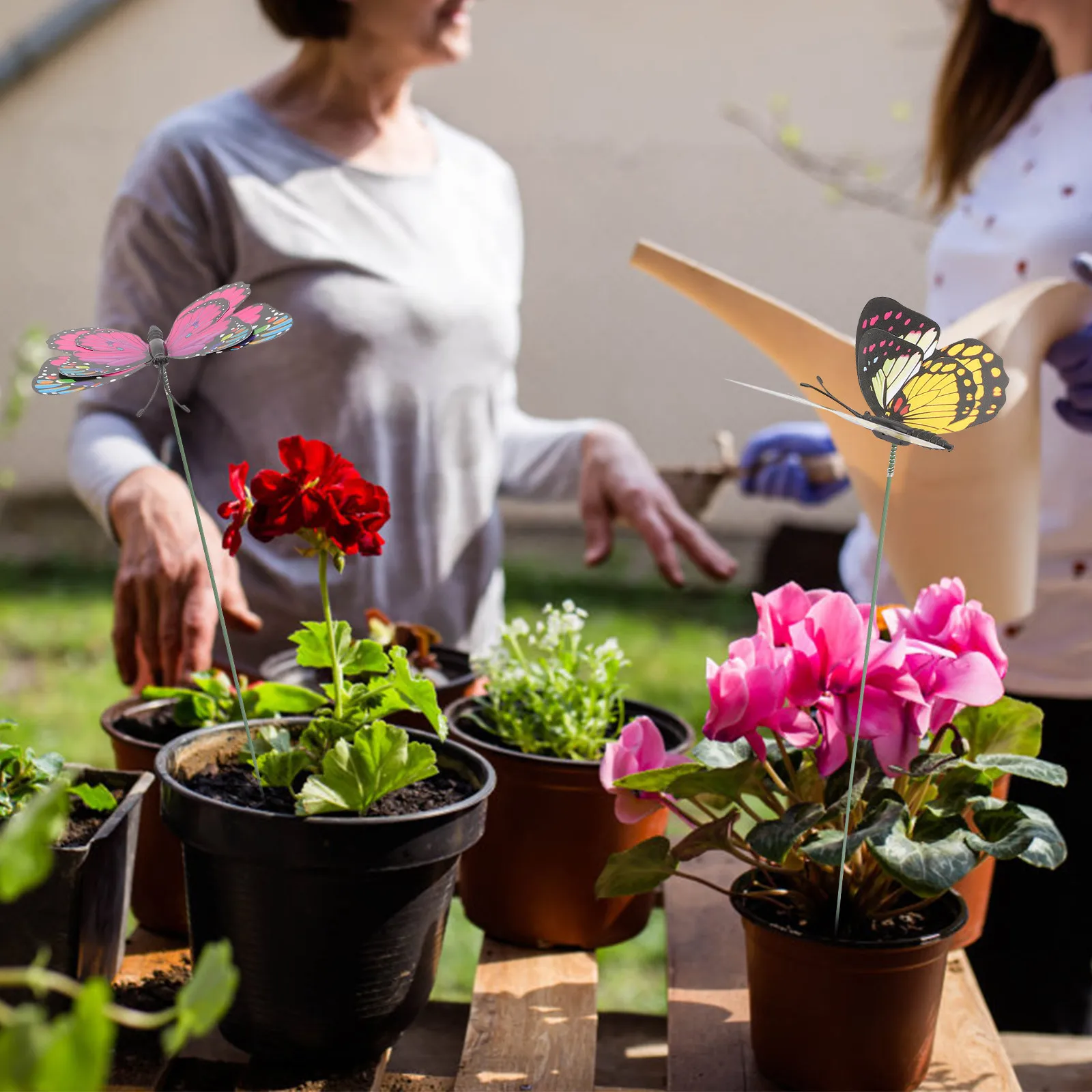 50Pcs Simulated Butterfly Stakes Random Color Durable PVC Iron Garden Decoration Flower Arrangement Yard Decor