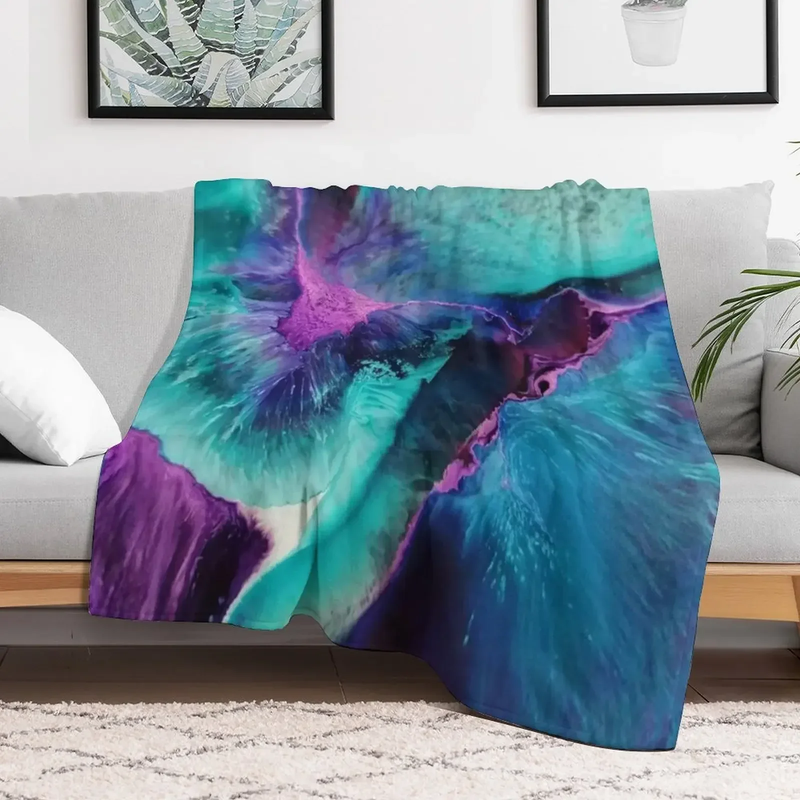 

Mermaid Lagoon Resin Ink Art in Blue, Pink and Purple Throw Blanket wednesday Thermals For Travel Blankets