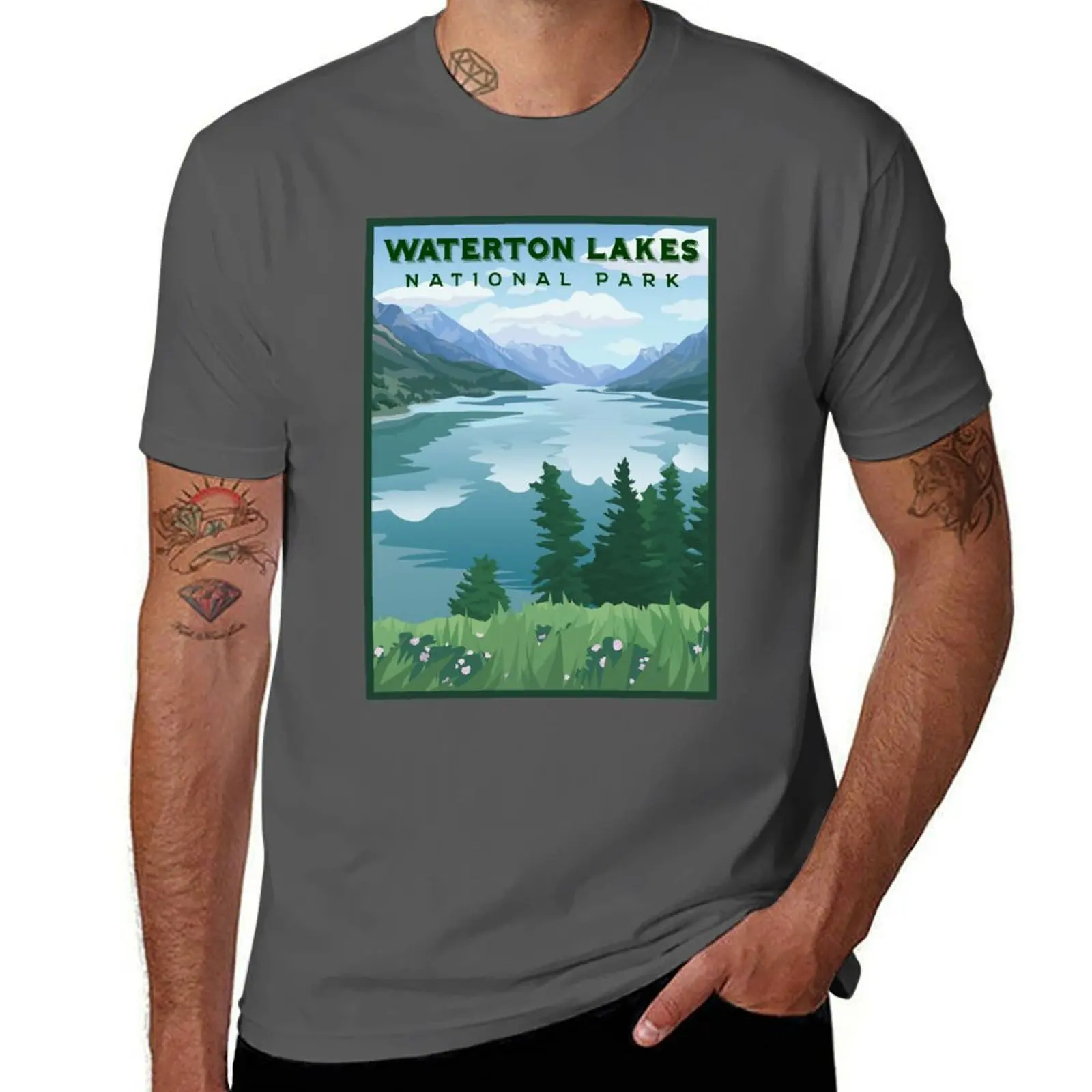 Waterton Lakes National Park T-Shirt Big Size Crew Neck T-Shirt