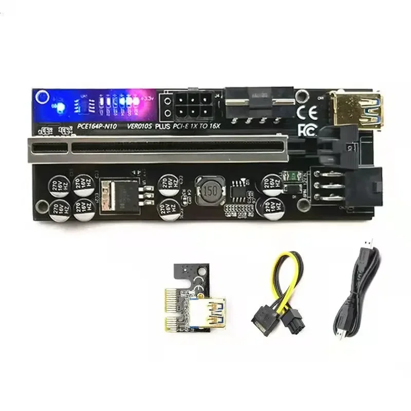 Tarjeta adaptadora 16x, tendón con ranura de blindaje de 8 condensadores, cable de extensión del módulo GPU, tarjeta PCI - E Riser, VER010S PLUS