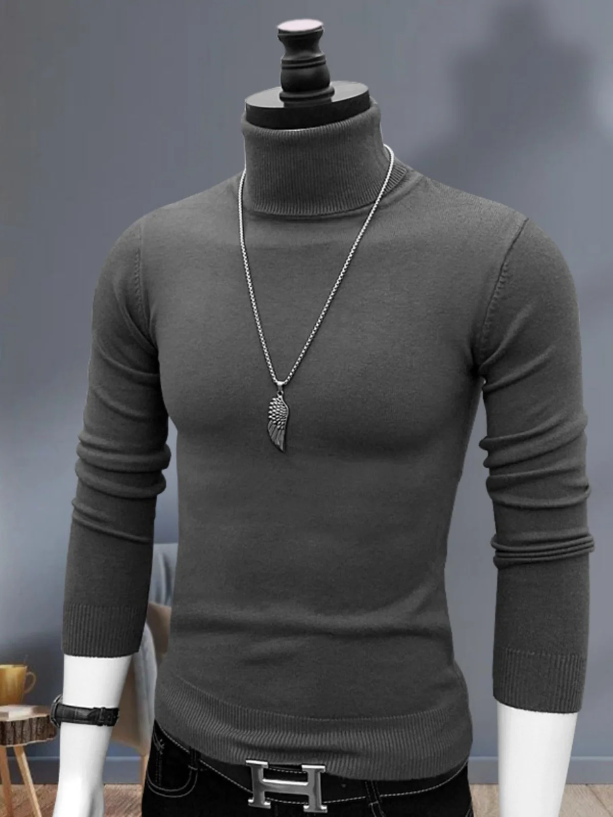 

2024 New Men's High-End Thermal irt High Ne Knitted Sweater Warm Slim Fit Autumn Winter Versatile Color Haome