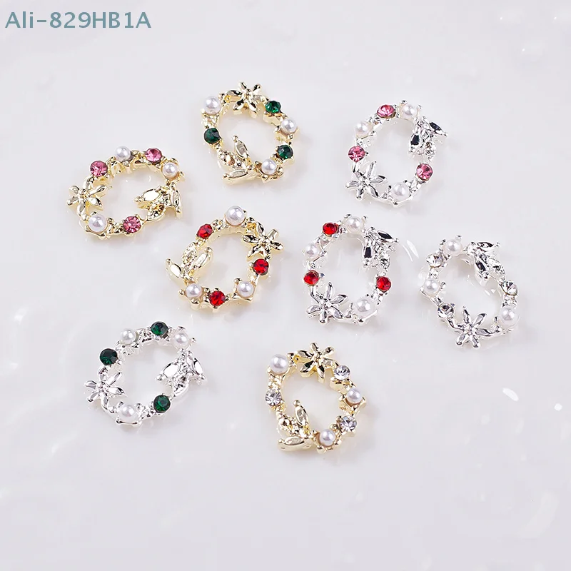 5 Stück Mokka Blumenkranz Perle Zirkon Nail Art Charms Strass Weihnachtskranz Design Kristalle Schmuck Nail Art Dekoration