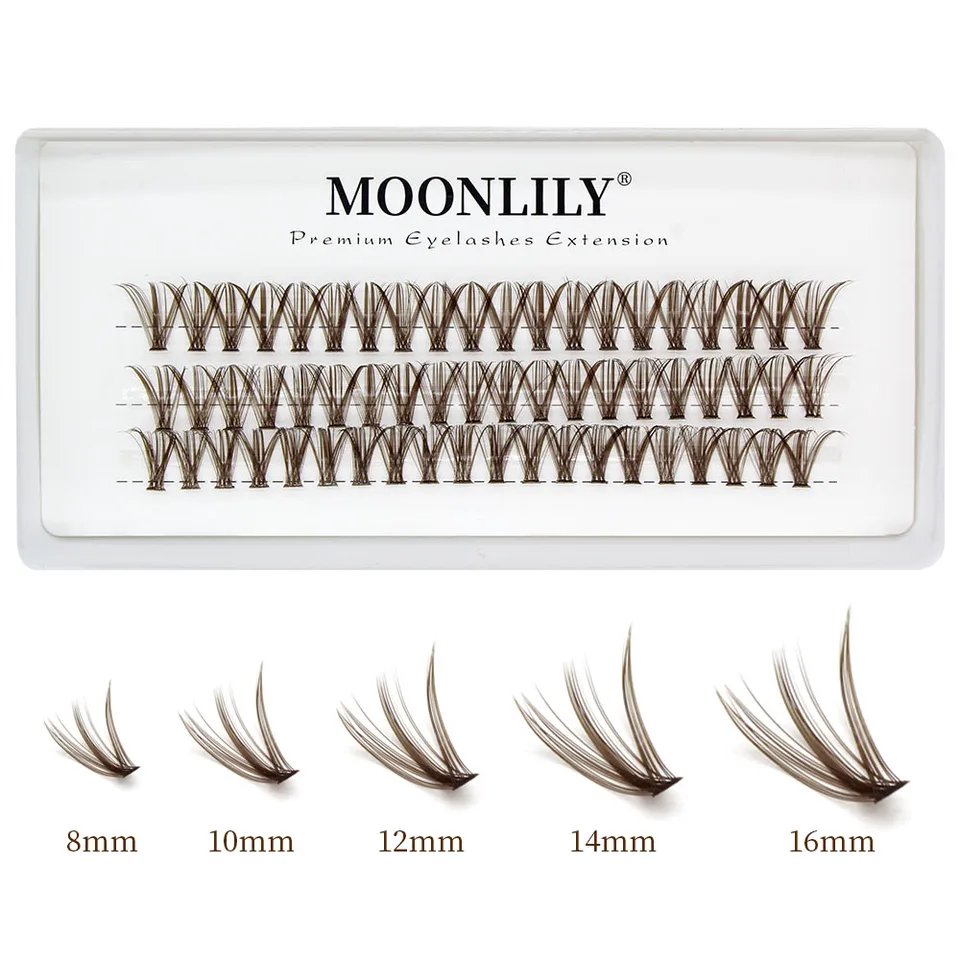 Moonlily 60 piezas de pestañas marrones en racimo, extensión de pestañas 3D volumen, visón marrón oscuro, pestañas postizas de seda, herramienta de maquillaje 3