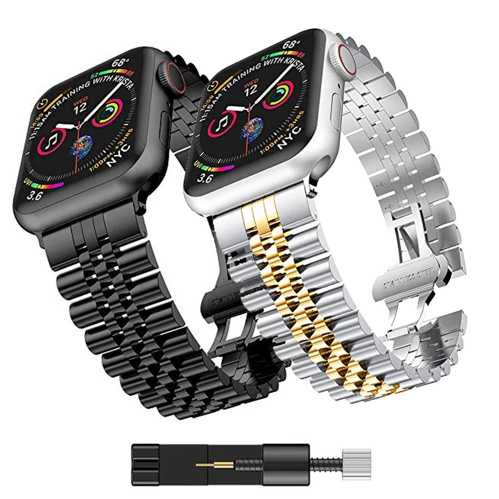 Bracelete de Aço Inoxidável para Apple Watch, Cinto de Substituição, Ultra Band, 10, 9, 8, 7, 6, 5, 4, SE, 49mm, 45mm, 44mm, 41 milímetros, 42