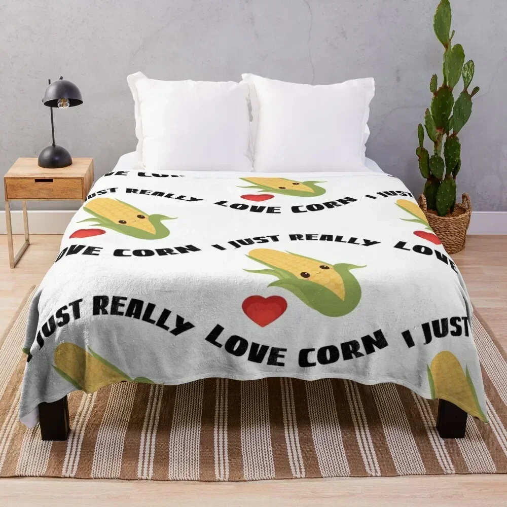 

Corn On The Cob, I Just Really Love Corn Throw Blanket Soft Plush Blanket as Housewarming Gift