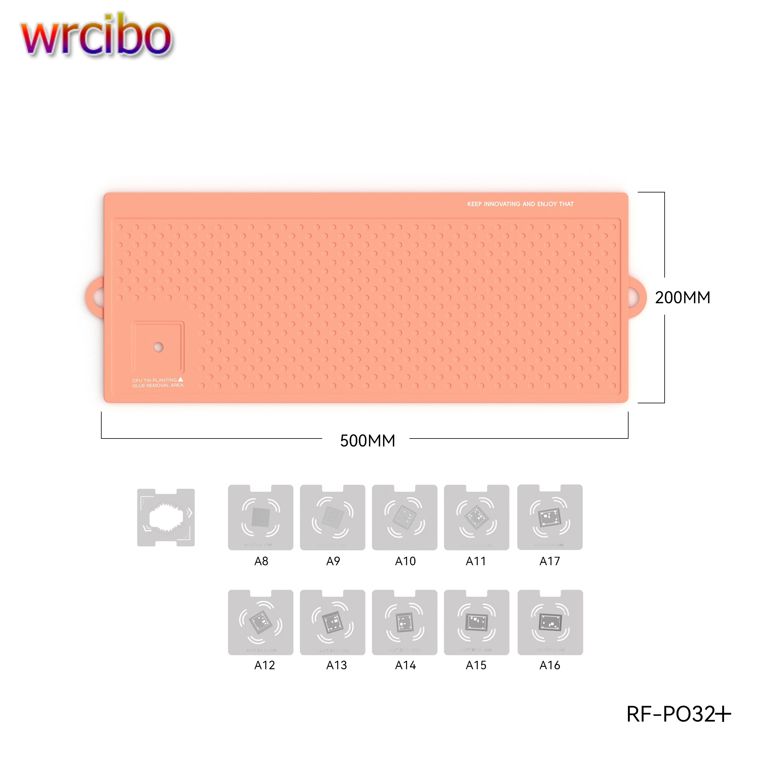 

RF-PO32 + 500*200 мм термостойкий силиконовый коврик, рабочий коврик с трафаретным отверстием для реболлинга для ремонта термофена, платформа для распайки