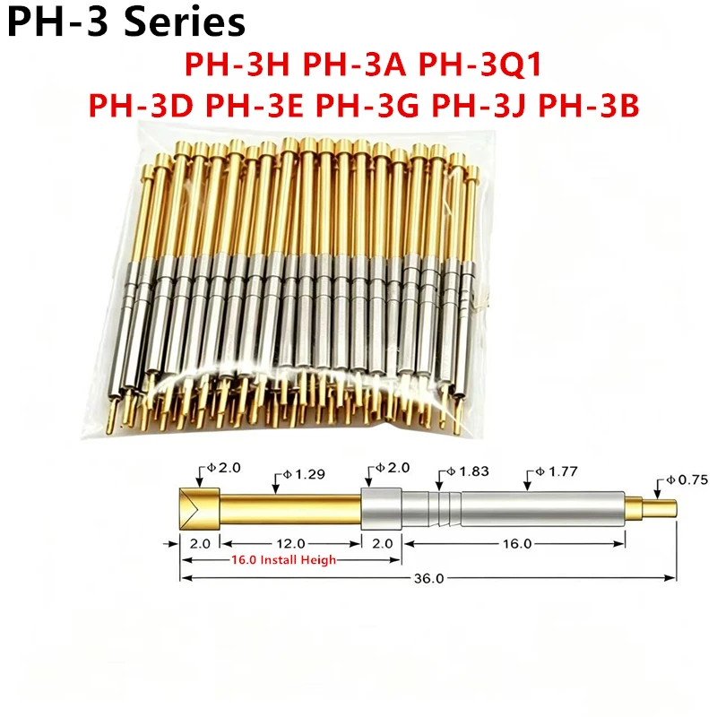 50PCS Testing Contact Probes Pin PH-3A PH-3H PH-3E PH-3Q1 PH-3J PH-3D PH-3G PH-3B Retractable Spring Test Probe Pogo Pinx