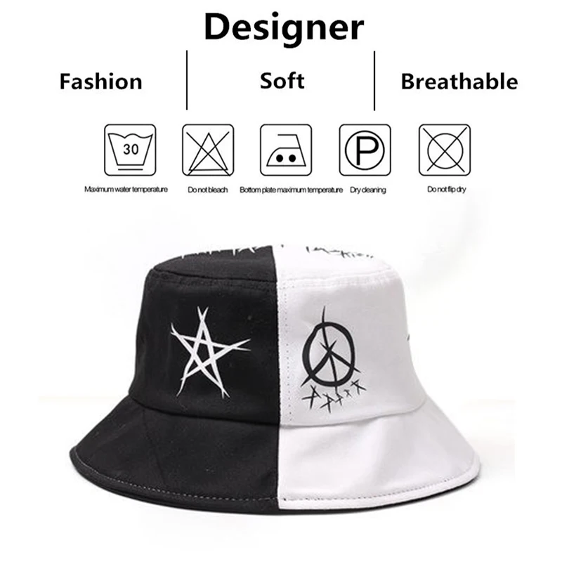 Fashion Graffiti Pentagram Bucket Hat Unisex Simple Bob Caps Hip Hop Gorros Men Women Panama Cap Beach Fishing Boonie Sunhat