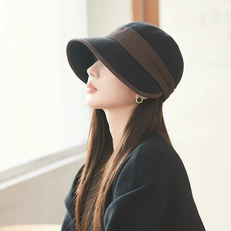 Stylish Women’s Fisherman’s Cap: Versatile Face-Covering Baseball Cap for Autumn/Winter, Adjustable, Two-Tone, Equestrian Style