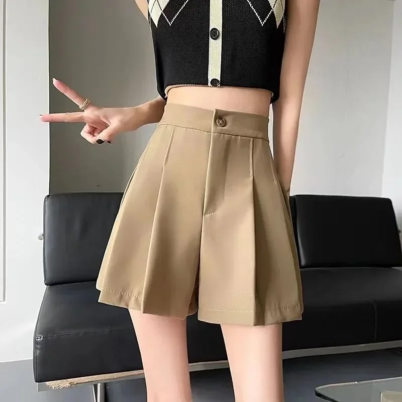 

Women's Shorts Nylon Wide Short Pants for Woman To Wear Loose Baggy with Waist Pocket Design Elegant Streetwear Vintage Fashion