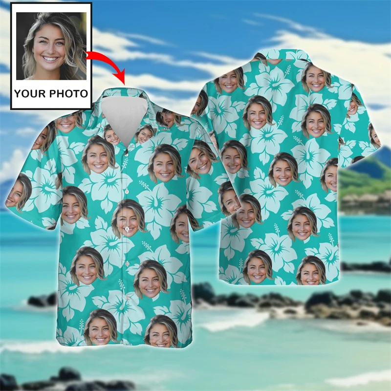 Custom Hawaii Women Beach Shirts Cute Design Button Clothing Girlfriend Birthday Present Shirt Customized Photos Female Blouses