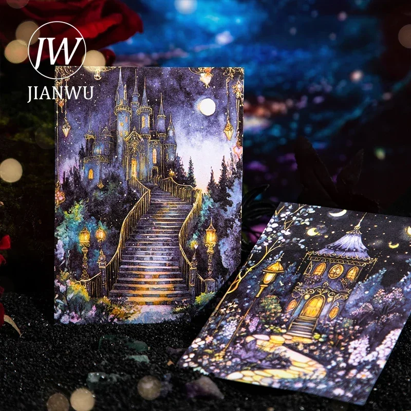 Jianwu carta mágica da série noite estrelada vintage flor lua paisagem material colagem adesivo criativo diário papelaria