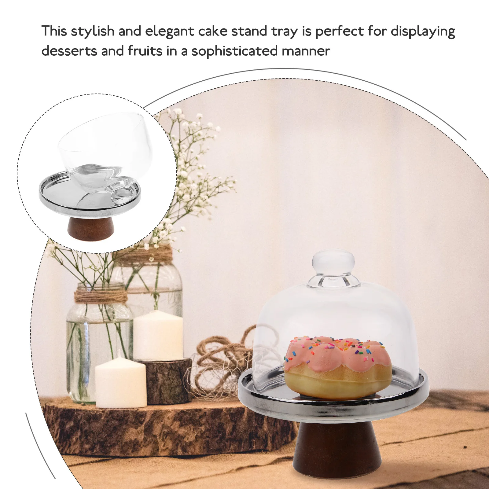 

Cake Stand Silver Edge Stylish Elegant Cake Plate Covered Display Dome Perfect Dessert Fruit Presentation Party Display Tray