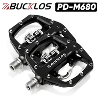 Pedales de bicicleta de montaña BUCKLOS PD-M680 rodamiento sellado Pedal plano y de bloqueo doble sin clip pedales de aleación de aluminio de 9/16 ""para Shimano SPD