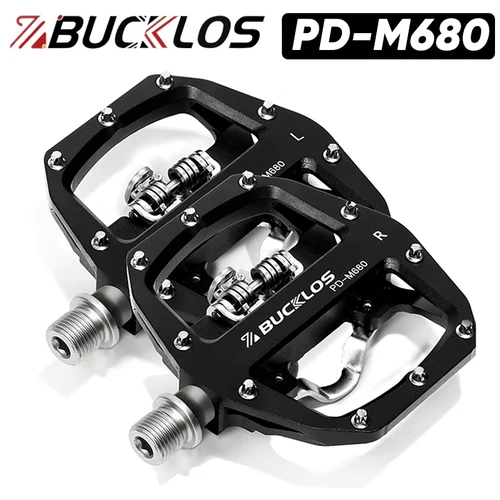 Imagen 1 del producto Pedales de bicicleta de montaña BUCKLOS PD-M680 rodamiento sellado Pedal plano y de bloqueo doble sin clip pedales de aleación de aluminio de 9/16 ""para Shimano SPD