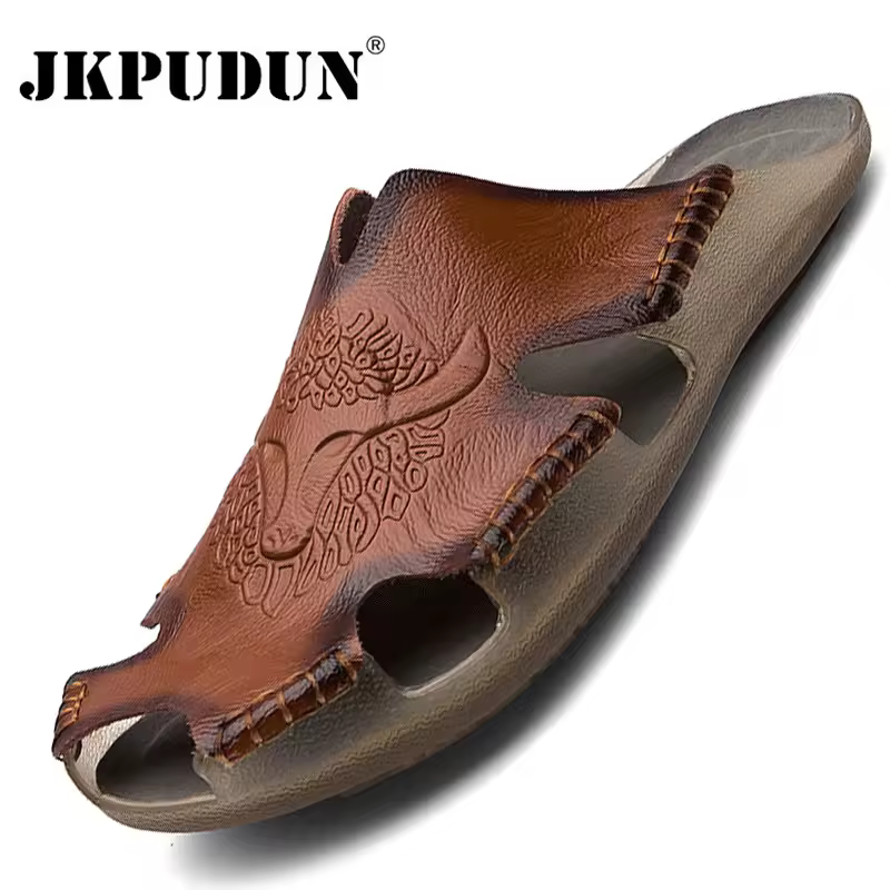 Sandalias clásicas de cuero genuino para hombre, zapatos de playa informales, antideslizantes, transpirables, de talla grande 38-48