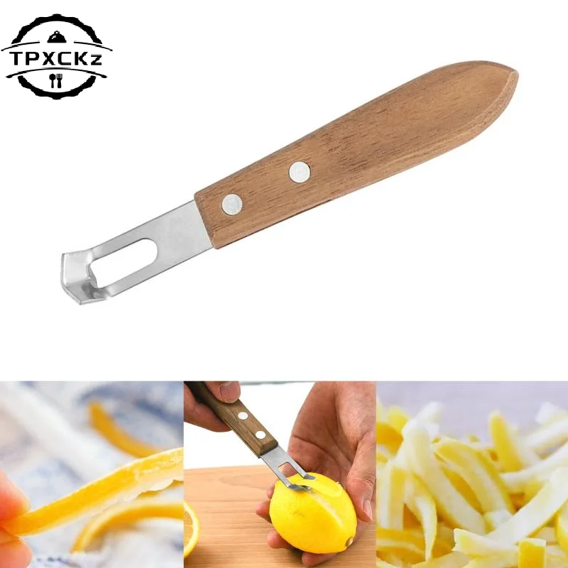 1Pc Stainless Steel Lemon Peeler Corrosion-resistant Fruit Peeler Eco-friendly Rust-proof Wood Handle Kitchen Tool Paring Knife