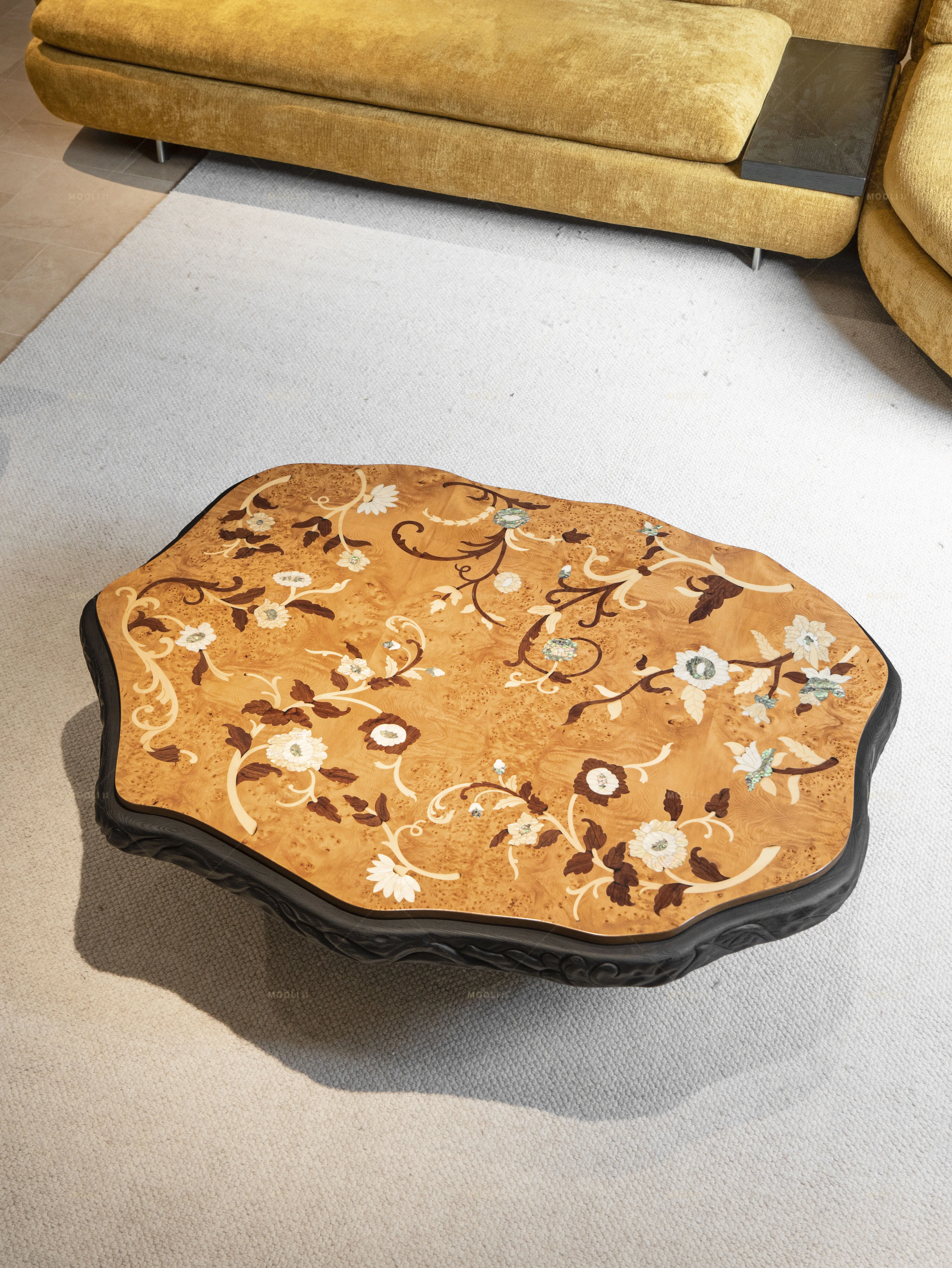 Medieval solid wood creative parquet coffee table villa living room special-shaped light luxury coffee table