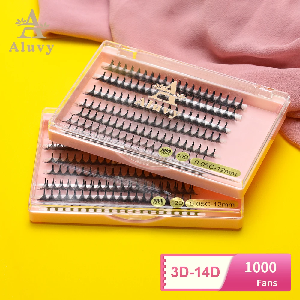 

3D-14D 1000 Fans Individual Cluster Lashes Premade Volume Fan Clusters Lash Grafting Supplies False Eyelashes Extension