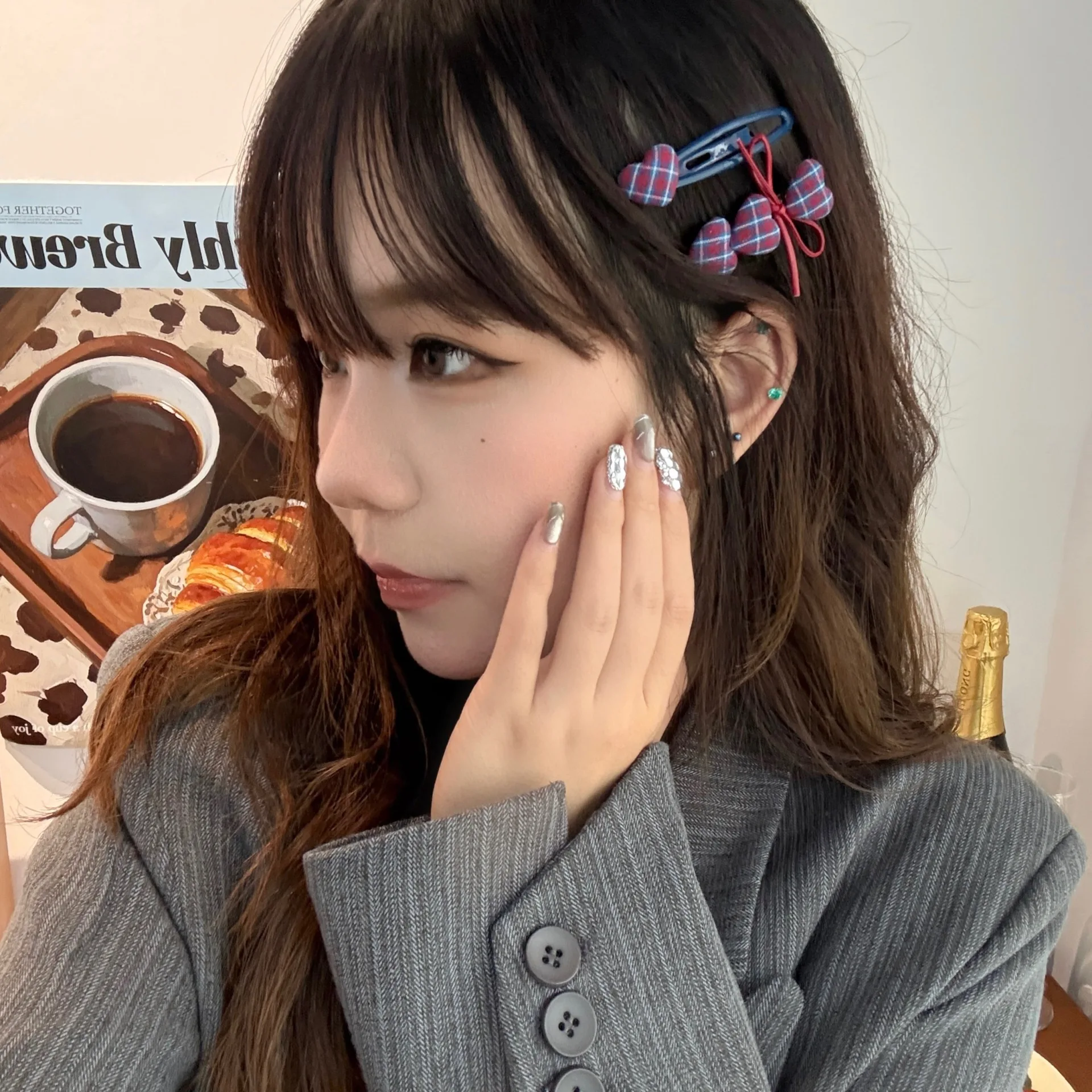 1Pcs Vintage Plaid Herz Haar Zubehör Set Nette Bogen Dekor Frauen Mädchen Täglich Casual Party Haar Dekoration Mode Haar clips – Detail 3