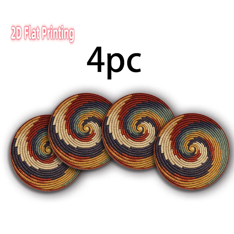 Earth‑Tone 4‑Pcs Round Dining Placemats, Vintage Spiral Design Non‑Slip Heat‑Resistant Mats for Elegant Table Setting