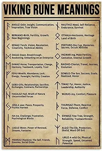HOUVSSEN Viking Rune Meaning Un Knowledge Artwork Gift for Lover/Chart Metal Tin Sign School Signs -aluminum