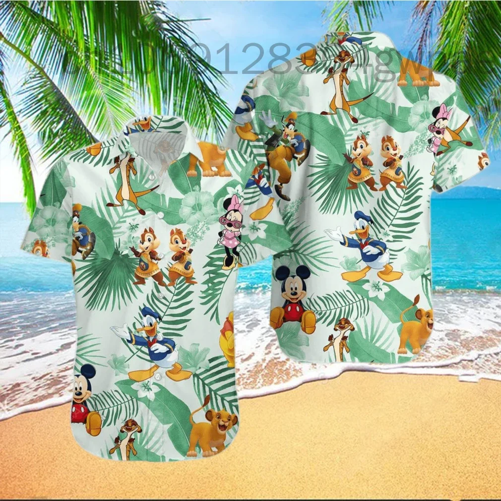 Mickey Mouse and Minnie Mouse Hawaiian Shirts Men's Women's Casual Short Sleeve Beach Shirts Disney Hawaiian Shirts Party Tops