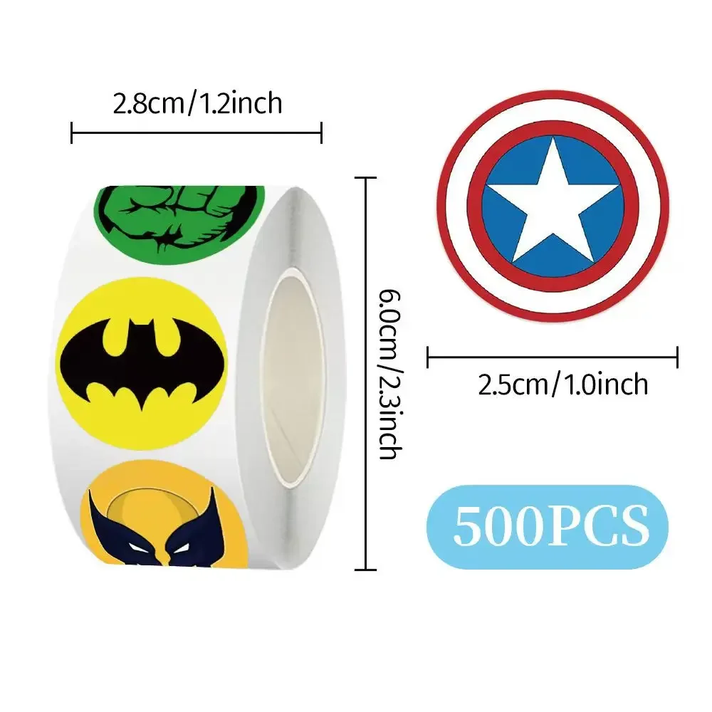 สติกเกอร์ลายการ์ตูนซูเปอร์ฮีโร่มาร์เวล 500 ชิ้น/ม้วน สำหรับตกแต่งแล็ปท็อป ของขวัญ ของรางวัล ของเล่น