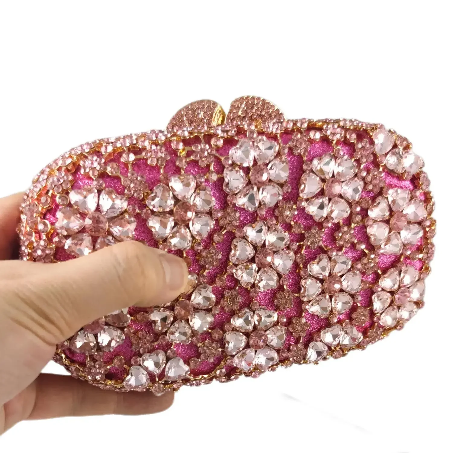 Boutique De FGG Snowflake Women Pink Evening Bags and Clutches Wedding Party Bridal Flower Clutch Handbags and Purses